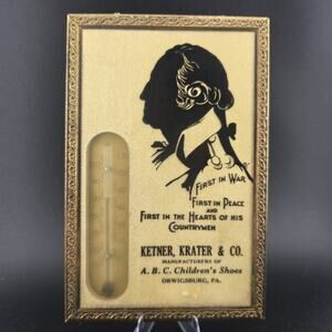 Antique Framed Reverse Silloutte Advertising Thermometer 4"×6"